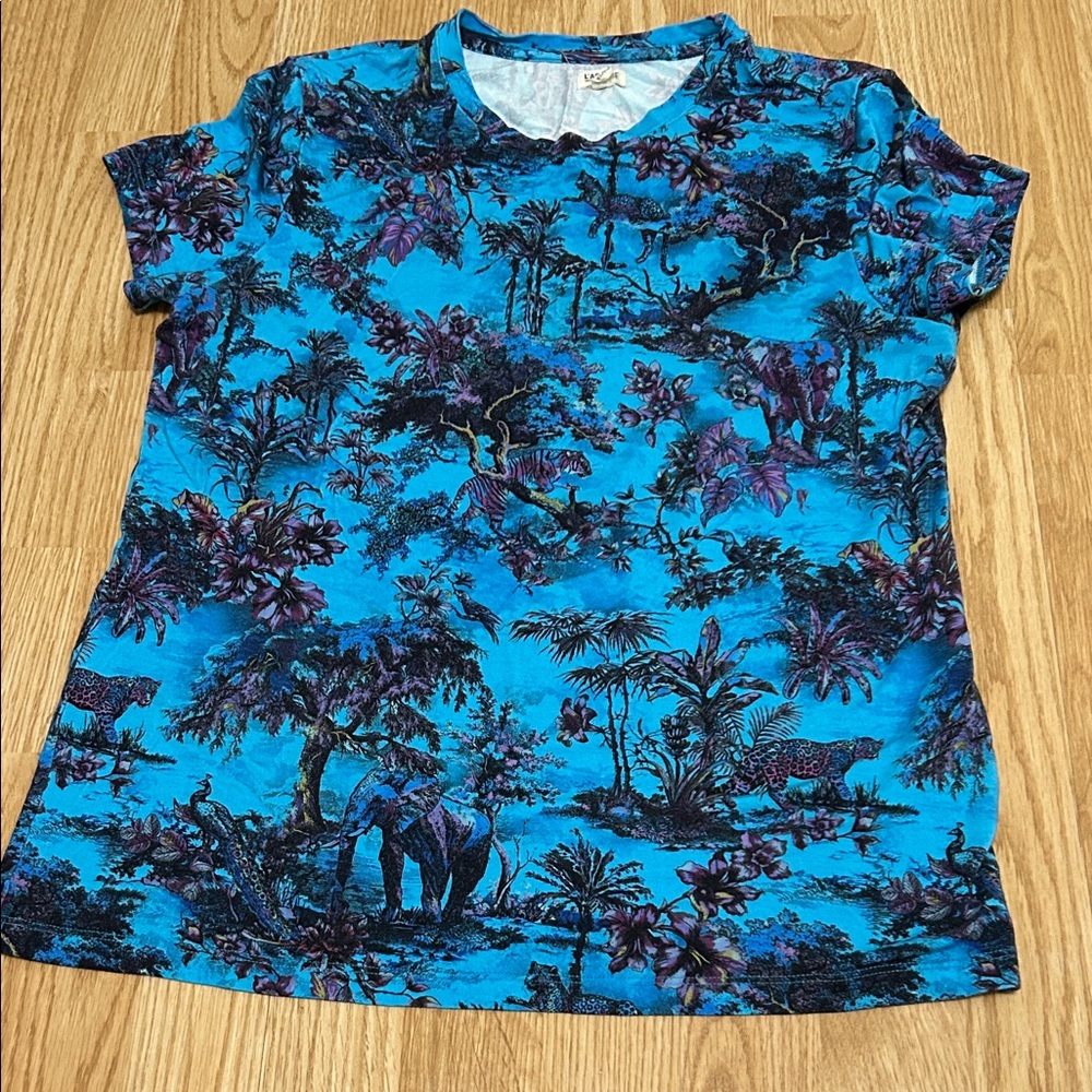 L'AGENCE Blue Floral-Print Tee